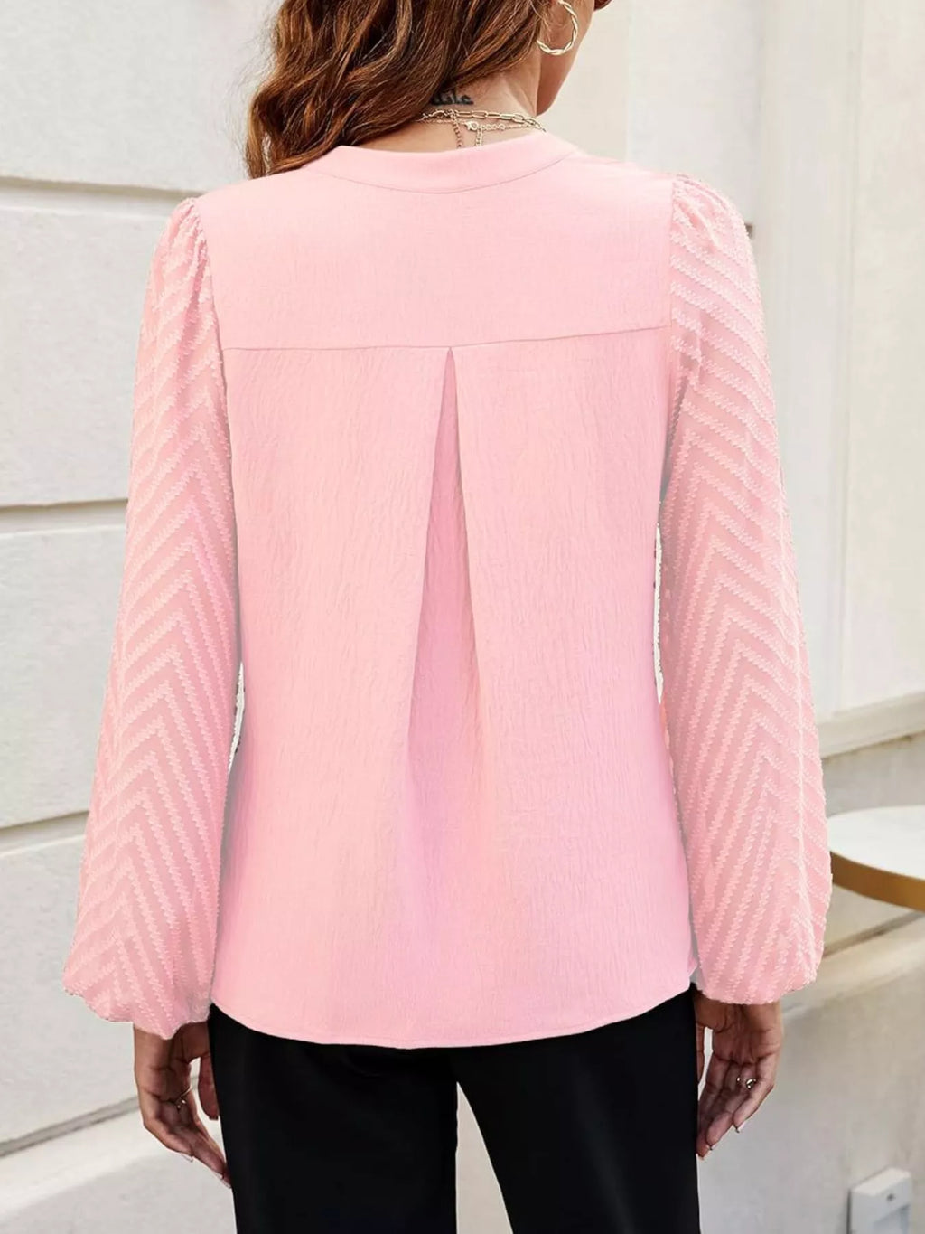 Notched Balloon Sleeve Blouse (13)