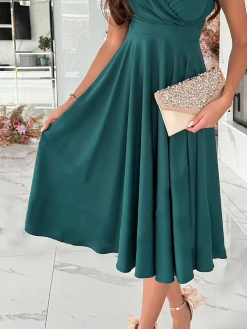 Surplice Short Sleeve Midi Dress (3)