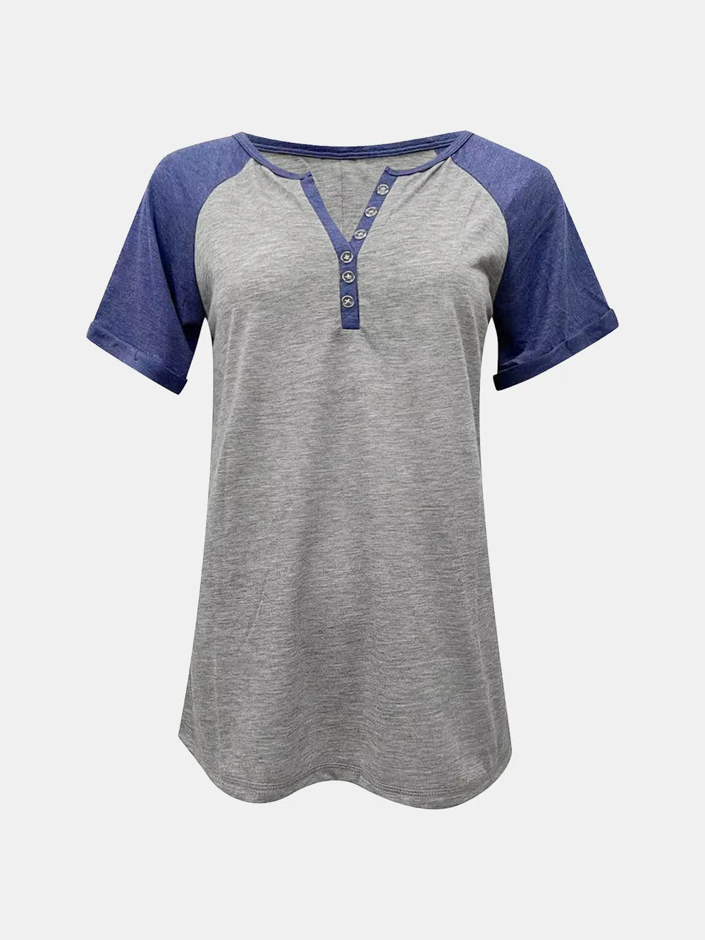 Contrast Notched Short Sleeve T-shirt (3)