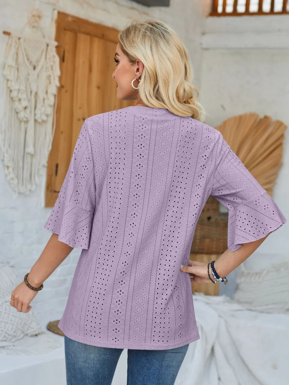 Eyelet Notched Half Sleeve T-shirt (21)