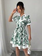 Printed Button Front Mini Dress (7)