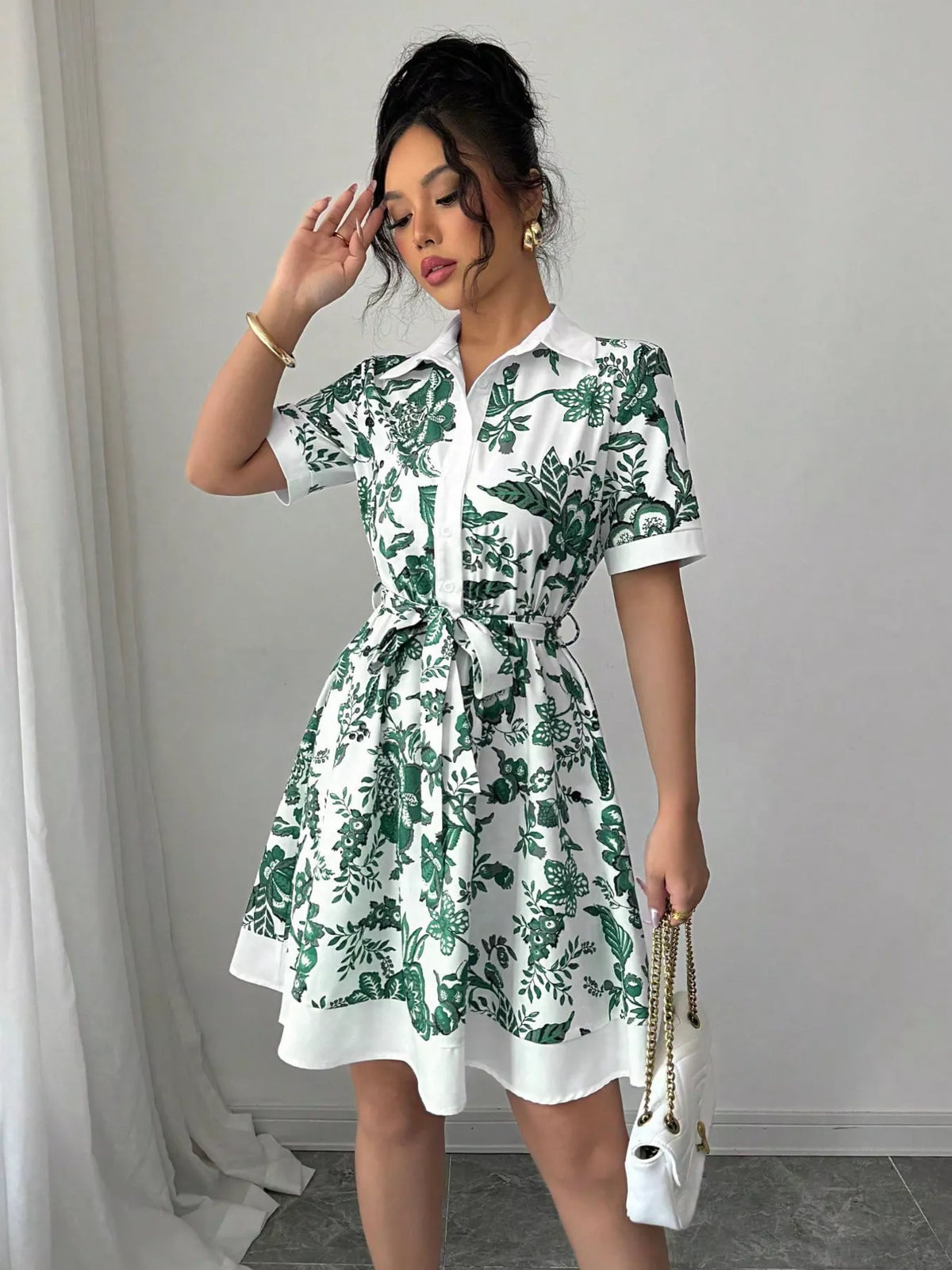 Printed Button Front Mini Dress (7)