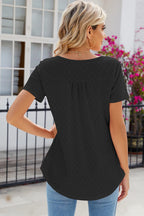 Eyelet Quarter Button Short Sleeve T-shirt (16)