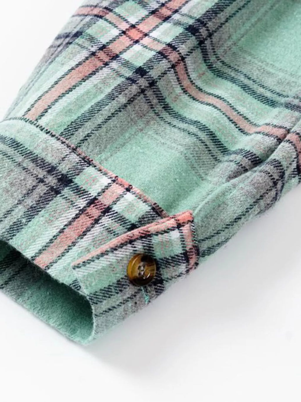 Plaid Button-up Hooded Shirt Chest Pocket (36)