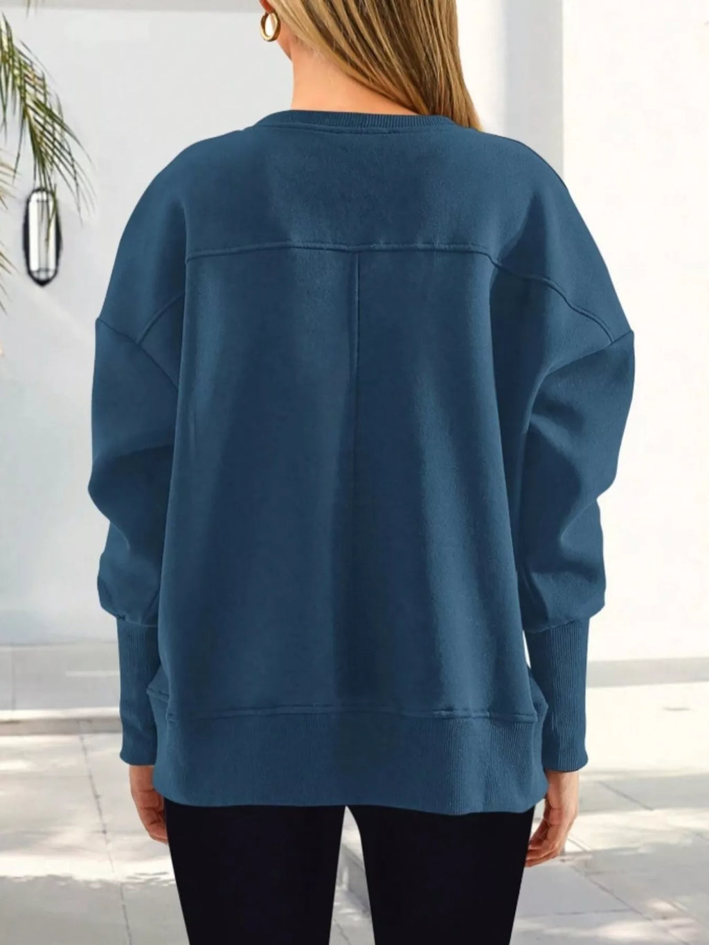 Slit Round Neck Dropped Shoulder Sweatshirt (8)