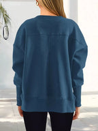 Slit Round Neck Dropped Shoulder Sweatshirt (8)