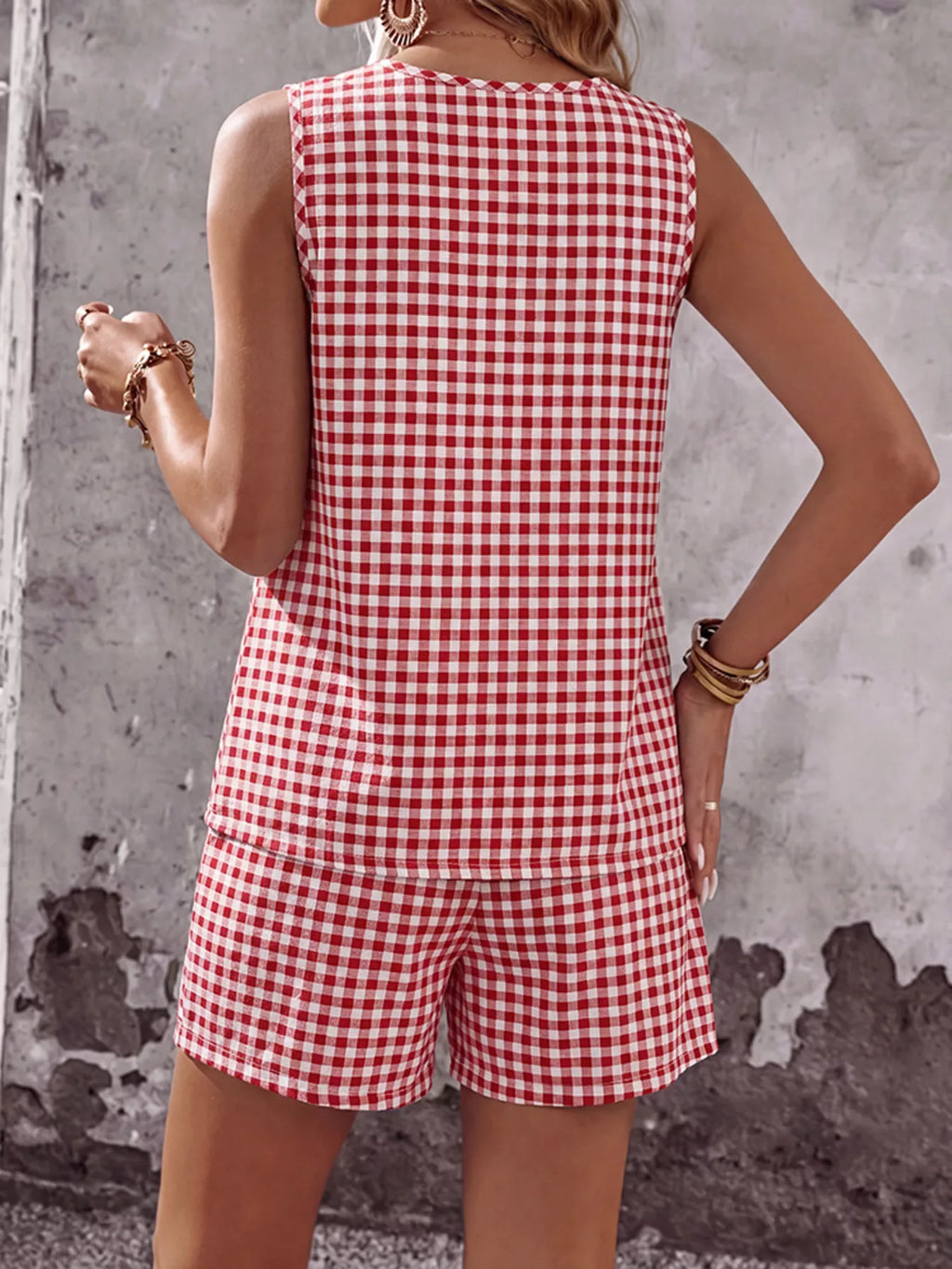 Gingham Sleeveless Top Shorts Set (18)