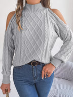 Cable Knit Cold Shoulder Turtleneck Sweater (22)