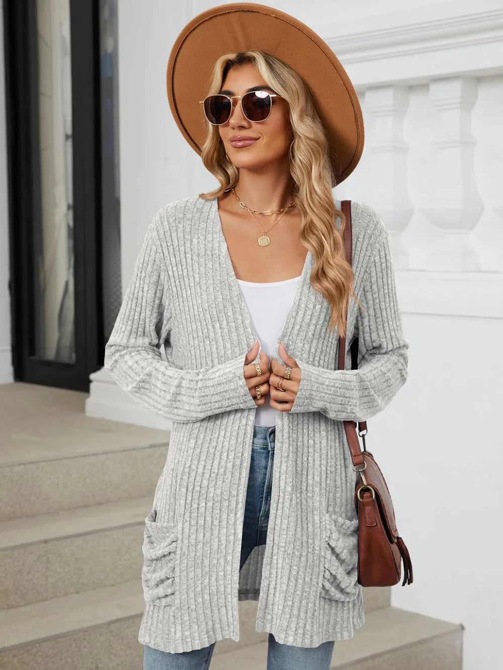 Pocketed Open Front Long Sleeve Cardigan (10)