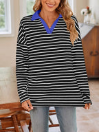 Striped Johnny Collar Long Sleeve T-shirt (19)