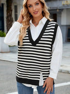 Slit V-neck Striped Sweater Vest (11)