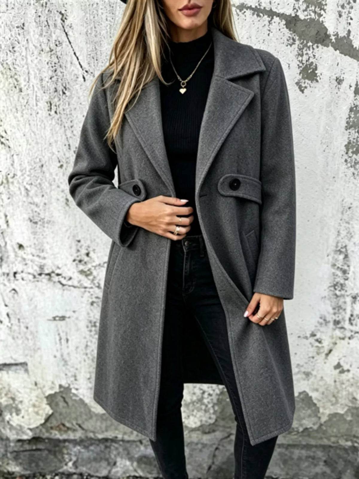 Full Size Lapel Collar Longline Overcoat Plus (3)