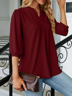 Notched 3/4 Sleeve Casual Top (25)