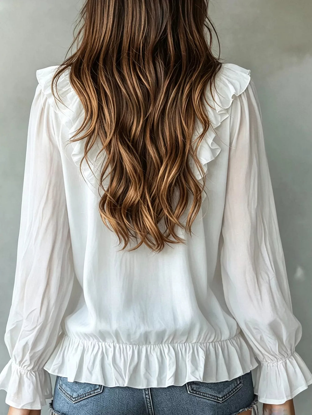 Ruffle V-neck Long Sleeve Blouse (2)