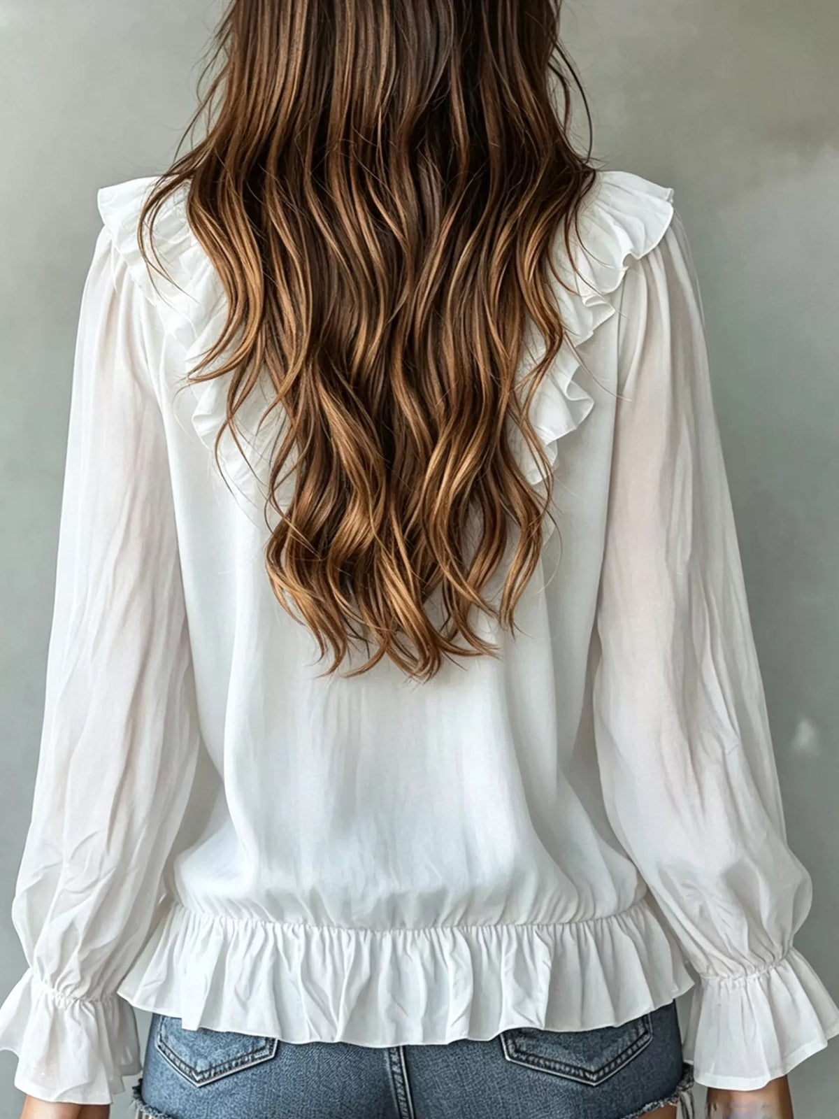 Ruffle V-neck Long Sleeve Blouse (2)