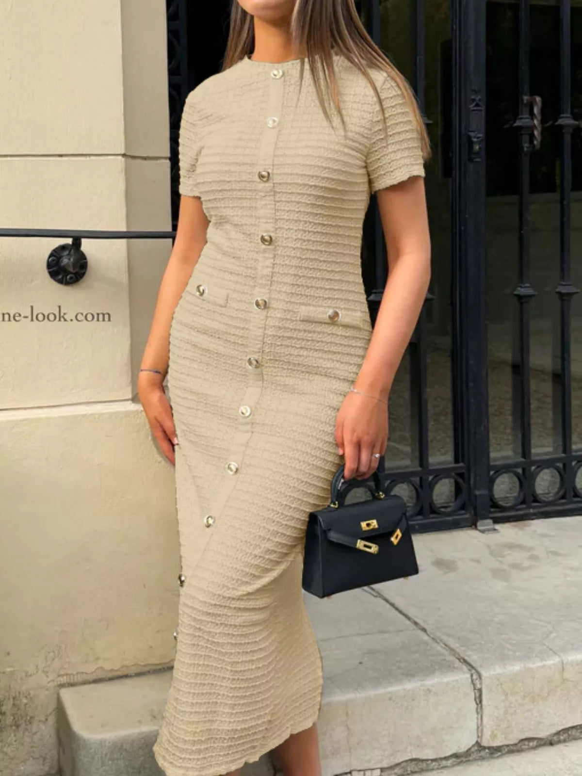 Textured Short Sleeve Midi Dress (8)