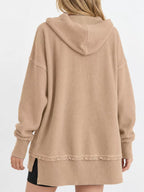 Full Size Snap Button Placket Dropped Shoulder Hoodie Plus (25)