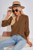 V-neck Roll-tap Sleeve Blouse (24)