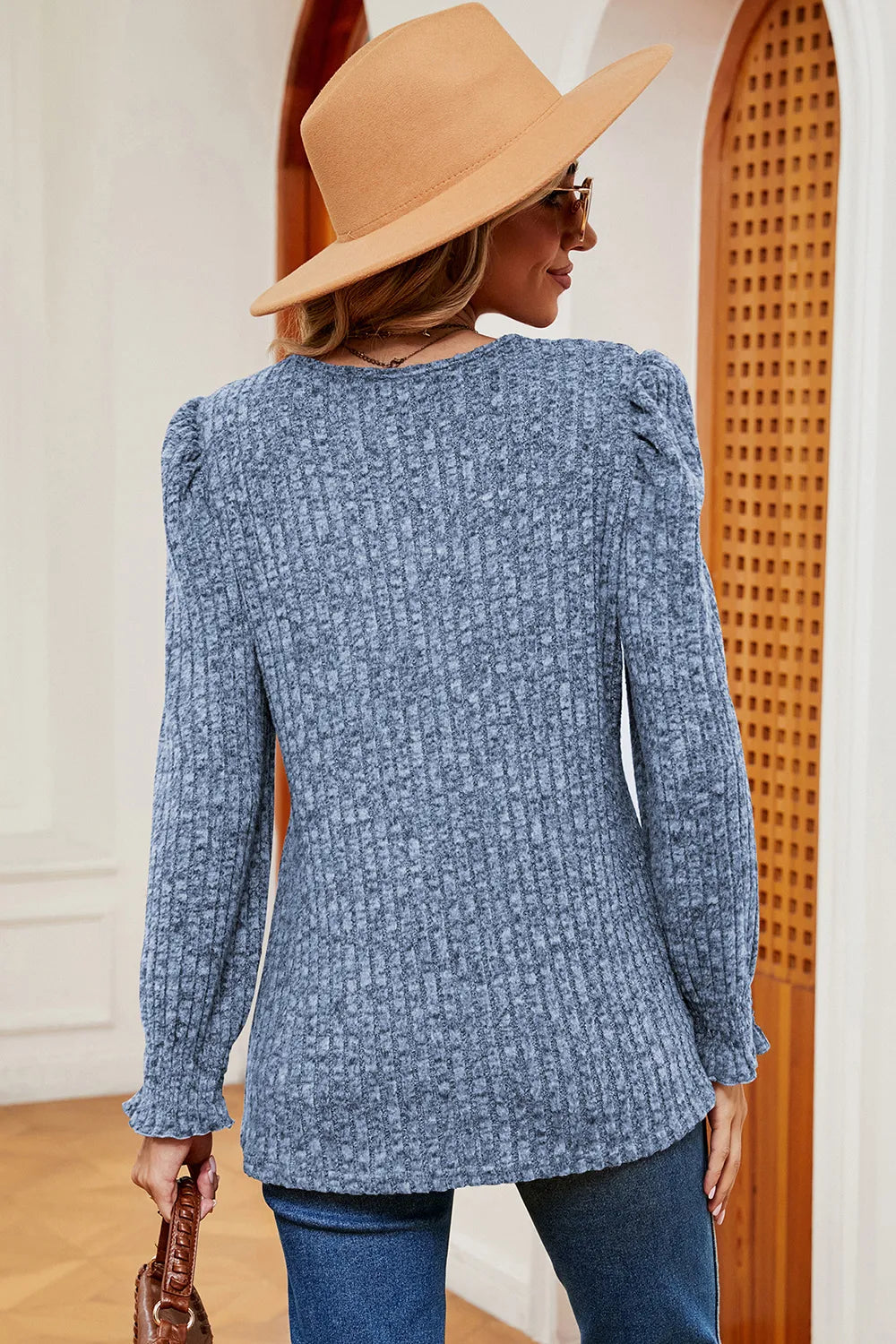 Square Neck Flounce Sleeve T-shirt (12)