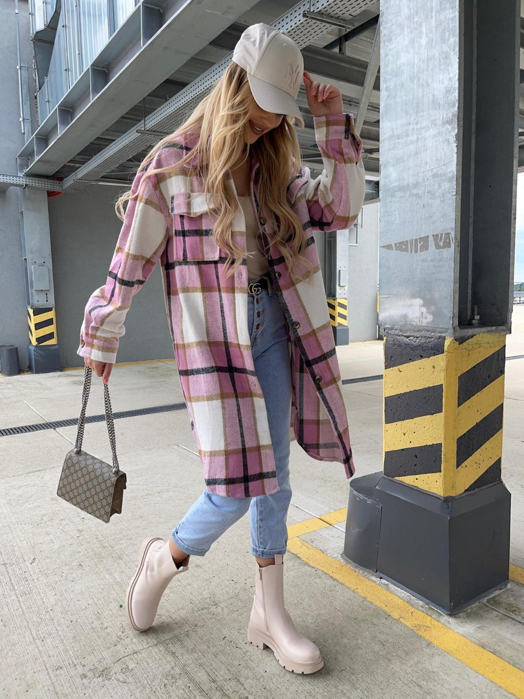 Plaid Collared Neck Longline Shirt (3)