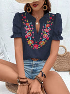 Floral Embroidered Puff Sleeve Blouse (2)