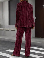 Lapel Collar Long Sleeve Blazer Pants Set (18)