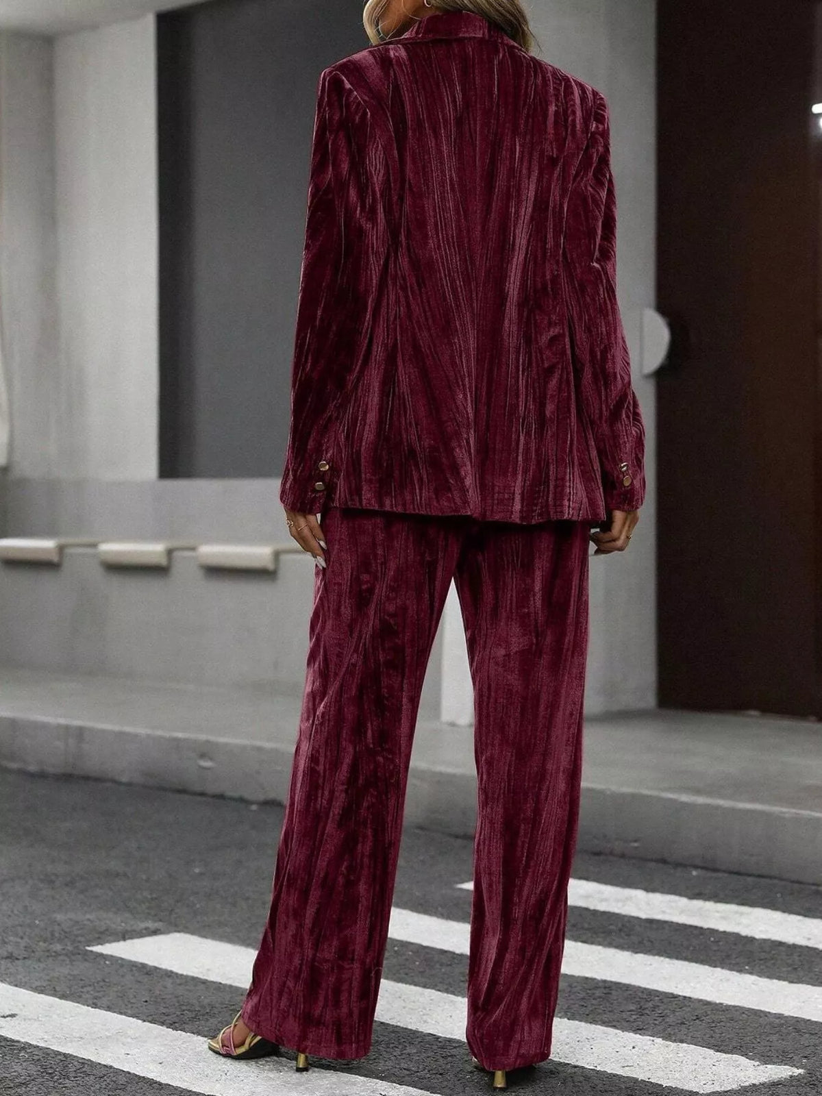 Lapel Collar Long Sleeve Blazer Pants Set (18)