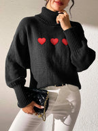 Heart Turtleneck Long Sleeve Sweater (3)