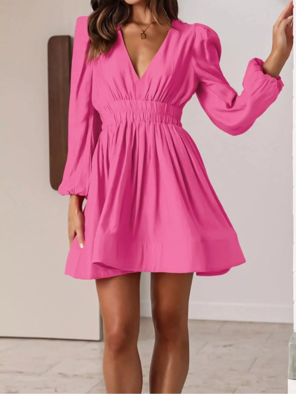 V-neck Long Sleeve Mini Dress (10)