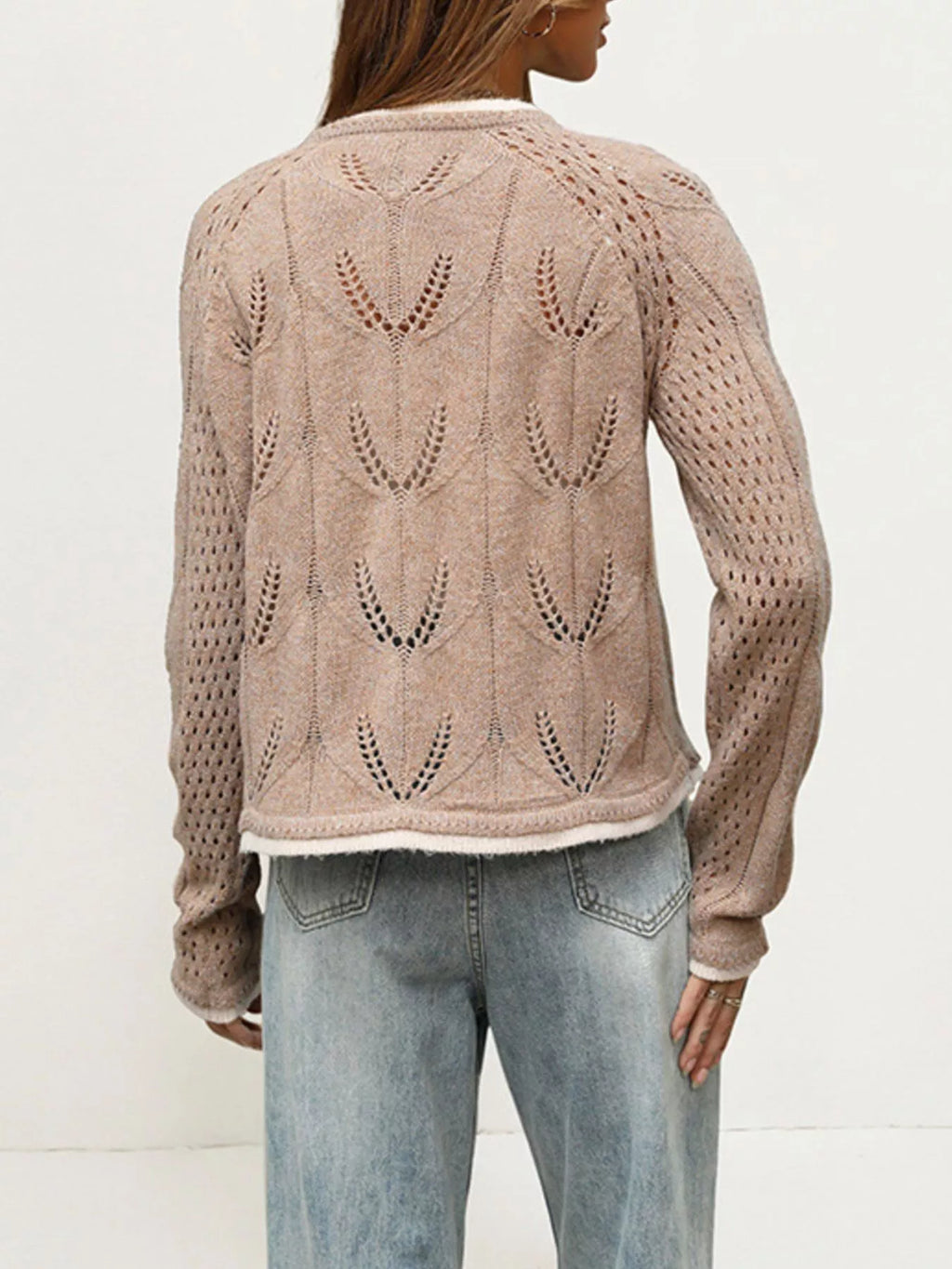 Hollow-out Knit Button-down Cardigan (7)