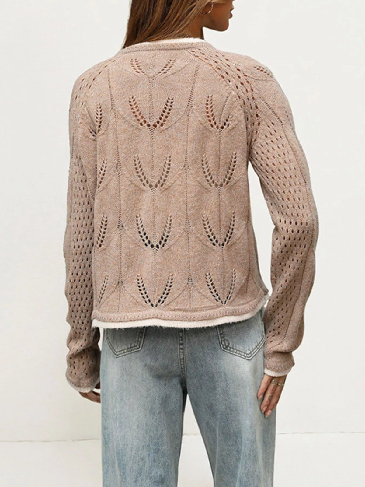 Hollow-out Knit Button-down Cardigan (7)