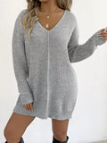 V-neck Ribbed Knit Sweater Dress