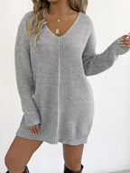 V-neck Ribbed Knit Sweater Dress