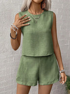Round Neck Sleeveless Top Shorts Set (17)