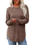 Casual Ribbed Knit Long Sleeve T-shirt