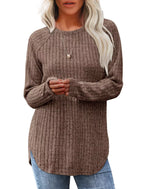 Casual Ribbed Knit Long Sleeve T-shirt