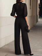 Mock Neck Puff Sleeve Top Wide Leg Pants Set (3)