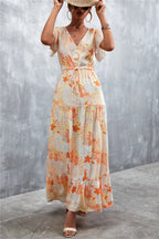 Floral Buttoned Drawstring Waist Tiered Dress (16)