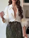 Fringe Long Sleeve Shirt Skirt Set