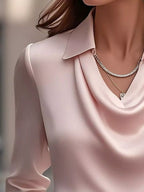 Ruched Long Sleeve Drape Collar Blouse (14)