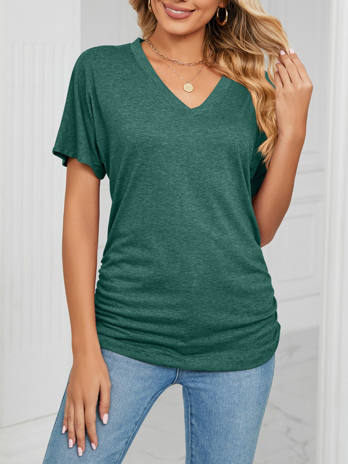 Casual V-neck Short Sleeve T-shirt (19)