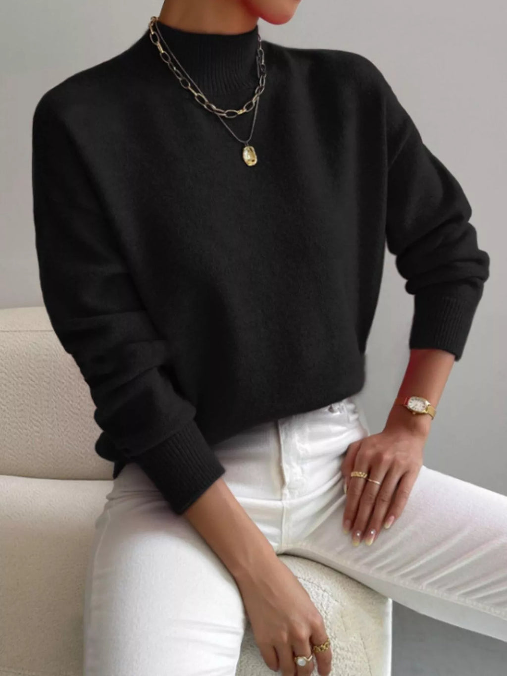 Mock Neck Dropped Shoulder Sweater (9)