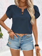 Notched Short Sleeve Blouse (11)