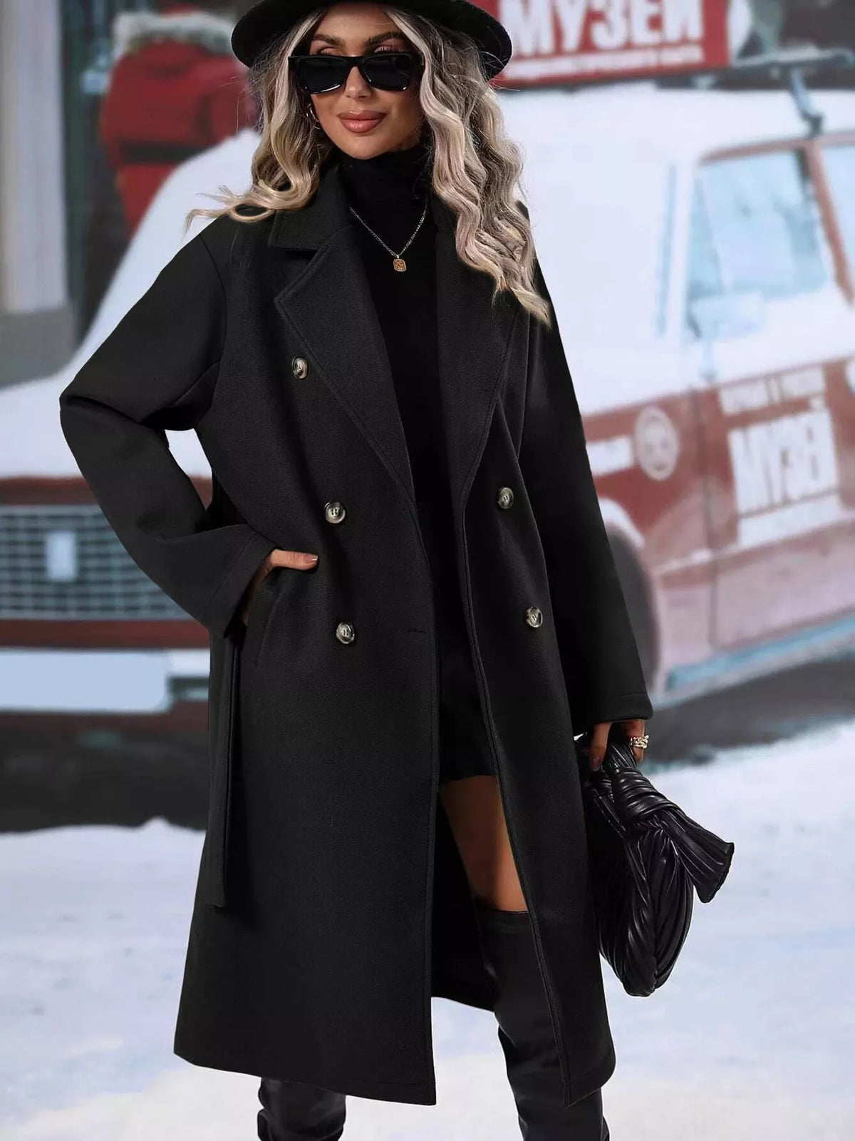 Double-breasted Lapel Collar Overcoat (16)