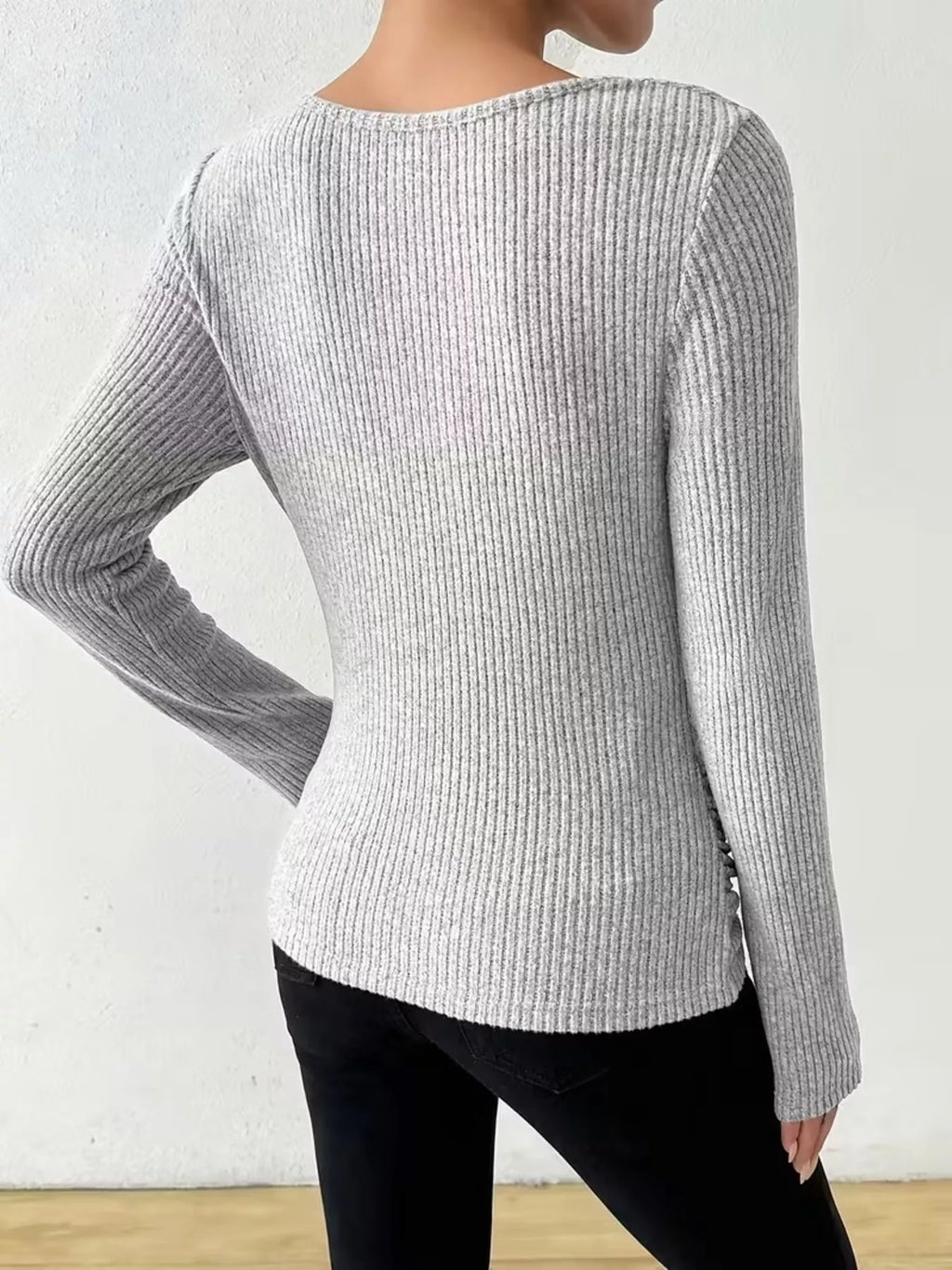Cowl Neck Ribbed Long Sleeve Sweater (4)