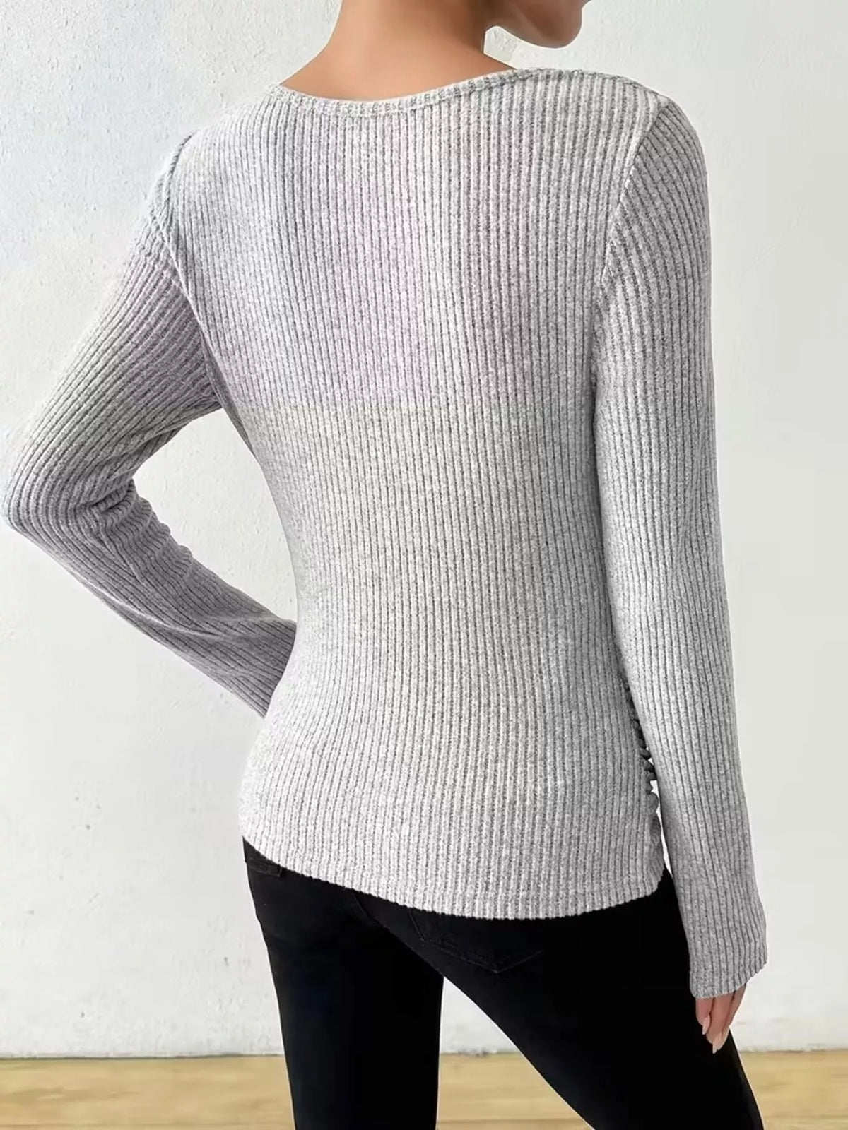 Cowl Neck Ribbed Long Sleeve Sweater (4)