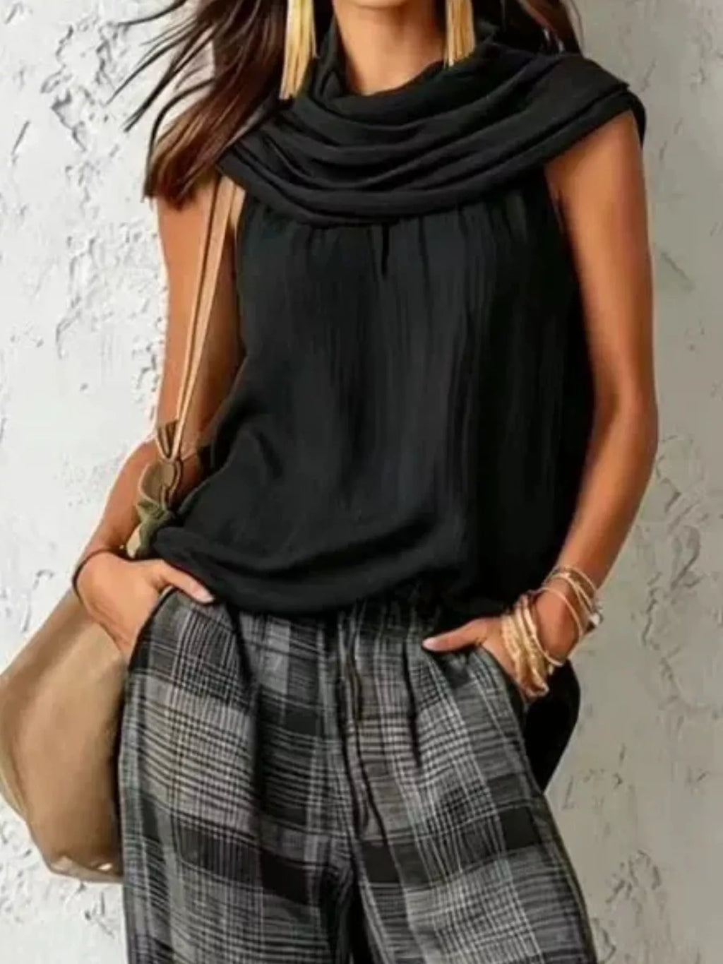 Plaid Wide-leg Two-piece Set (2)