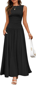 Sleeveless Maxi Pleated Dress variant CJLY231396602BY|CJLY231396603CX|CJLY231396604DW|CJLY231396605EV