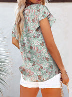 Full Size Floral Print Flutter Sleeve V-neck Blouse Plus (6)