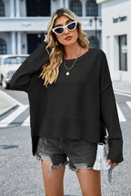 Round Neck Dropped Shoulder Slit Sweater (7)